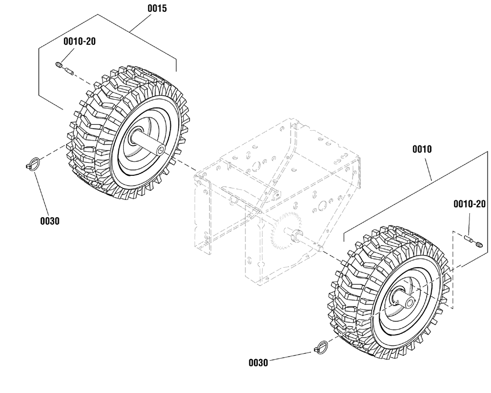 Wheels And Tires Group Diagram and Parts List for 1696159-00-BP2132S 2012 Briggs and Stratton Snow Blower